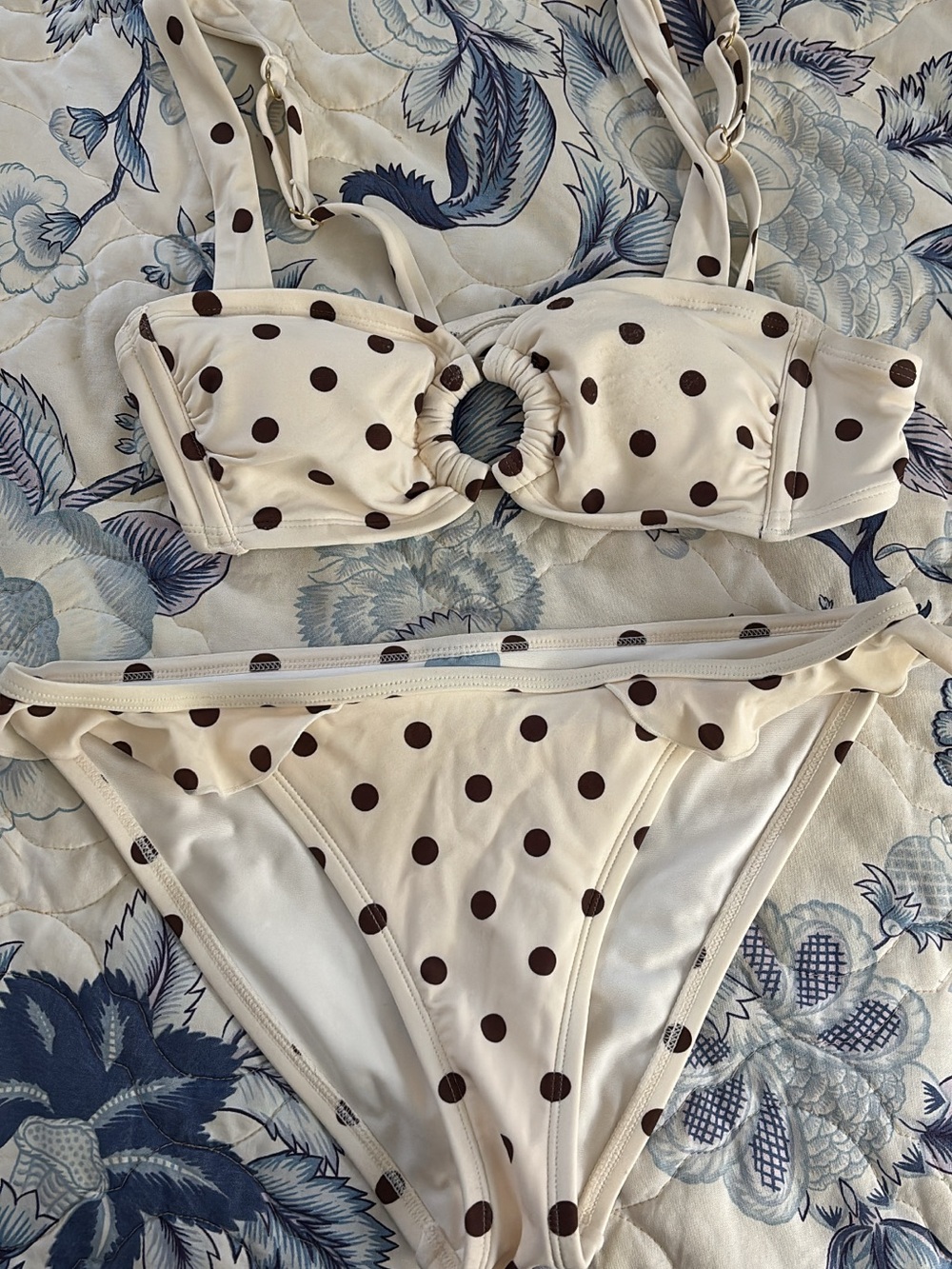 Women’s Cream Polka Dot Bikini Set - Brown Dots